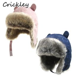 Caps Hats Kids Thickened Fur Hats Winter Windproof Keep Warm Hat for Girls Boys Cute Little Ear Ushanka Cap Children 0-4 Years Bomber Cap 231129