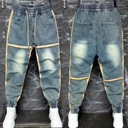 Men's Jeans Autumn/Winter Casual Mesh Red Wash And Splice Small Feet Pants Trendy Loose Hem Haren
