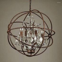 Chandeliers Vintage Iron Crystal Retro Country Style Loft Chandelier For Dinging Room Kitchen Lustre Indoor Home Decorate Lights