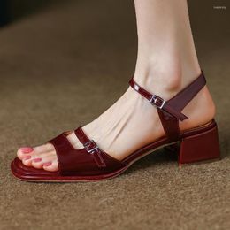 Sandals Women's Patent Leather 4cm Thick Med Heel Open Toe Summer Casual Female High Quality Soft Comfortable Shoes For Women