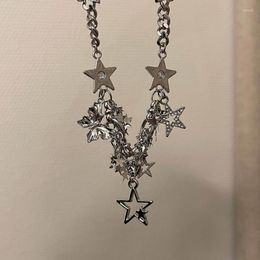 Pendant Necklaces C9GF Sweet Cool Girl-Star Necklace Y2k Jewelry Hollow Star Choker Punk Hip Hop Birthday Gift