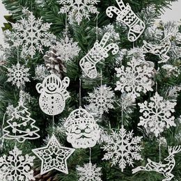 Party Decoration 42/20Pcs Christmas Tree Hanging Ornaments Snowman Reindeer Santa Snowflake For Year Winter