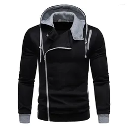 Men's Hoodies 2023 Men Casual Sweatshirt Fashion Contrast Patchwork Diagonal Zipper Coat Spring Autumn Sports Tops Streetwear