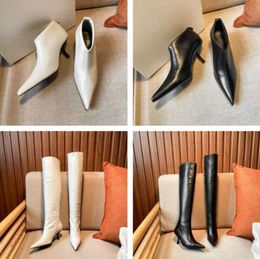 The Row Boot Designer Coco Romy Leather Heel Ankle Booties Rows Cowskin Pointed Toe Bootie Fashion Shoes