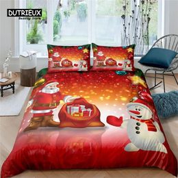 Bedding sets Christmas Bedding Set Microfiber Christmas Tree Deer Santa Claus Snowman Quilt Cover Cartoon Animals Duvet Cover For Kids Teens 231129