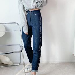 Women's Jeans Slim Navy Blue High-waisted Pencil Pants