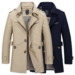 Men Blends Autumn Winter Mid Length Solid Color Windbreaker Large Polo Collar Multi Button Cotton Coat 231129