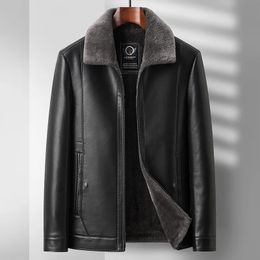 Men s Fur Faux Leather Fashion Business Casual Trend Solid Colour British Style Big Size Lapel Dad Load Plus Fat Coat 231130