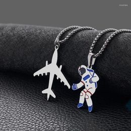 Pendant Necklaces Universe Astronaut Moon Stainless Steel Necklace Charm Jewelry Women Halloween Aircraft Airplane Gifts