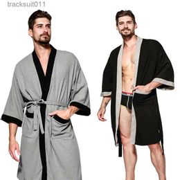 Men's Robes Cotton Waffle Men Kimono Bathrobe Gown Sleepwear Couple Black Robe Nightwear Loose Casual Sauna Yukata Spring Summer Home Wear L231130