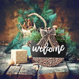 Decorative Objects & Figurines Wooden Welcome Sign Front Door Wall Hanging Ornament Rustic All Year Round Wreath With Bow Farmhous234t