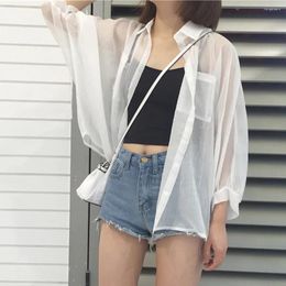 Women's Blouses 2023 Womens Chiffon Shirt Summer Loose Thin Long Sleeved Sunscreen Top Cardigan Classical Cute Elegant V-neck Female