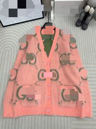 1129 L 2023 Runway Autumn Brand SAme Style Sweater Long Sleeve V Neck Pink Cardigan Womens Clothes High Quality Womens qian