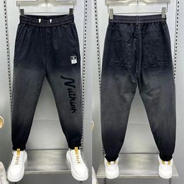 Men's Jeans Loose Harem Letter Print Gradient Spring Autumn Baggy Streetwear In Black Korean Street Trousers