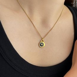 Pendant Necklaces Black Enamel Start Steel Necklace Luxury Stainless Gold Colour Lucky Compass Agate Sweater Chain