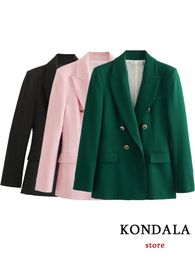 Womens Suits Blazers KONDALA Office Lady Solid Blazer Women V Neck Long Sleeve Double Buttons Jackets Fashion Autumn Winter Oversized 231129