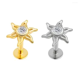 Stud Earrings Sunflower Internal Threaded Micro Labret 316L Steel Cartilage Tragus Piercing Flat Back