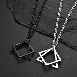 Pendant Necklaces Square Triangle Geometric Interlocking Necklace For Men Women Stainless Steel Hipster Hip Hop Street Jewellery