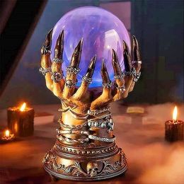 Halloween Glowing Crystal Ball Magic Creative Witch Hands Night Light Lamp Skull Fingers Plasma Decorations 220211266z