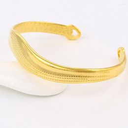 Bangle Cuff Wave Shaped Yellow Gold Filled Solid Womens Bracelet