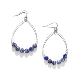 Necklace Earrings Set & Worn Silver Plated Drop Earring With Lapis Lazuli Semi Precious Stone Stretch BraceletEarrings