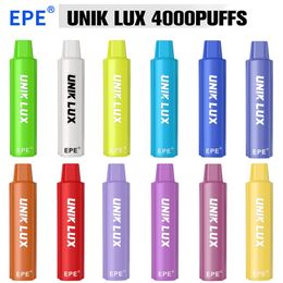 Original EPE UNIK LUX 4000 Puffs Rechargeable Disposable Vape Pen 12 Flavors 10ml E-liquid Pods 500mAh Type-c Battery Mesh Coil Newest Customized Device