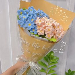 Decorative Flowers 1PC Hand-Knitted Flower Bouquet Crochet Knitting Forget-me-not Valentine's Day Weding Party Decoration Festival Gifts