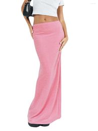 Casual Dresses Women Solid Bodycon Long Maxi Skirt Low Waist Slim Pencil Skirts Aesthetic E-Girl Trendy Midi Streetwear