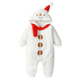 Rompers Baby Jumpsuit Long Sleeve Hooded Zipper Closure Winter Christmas Romper Snowman Costume for Boys Girls 231129