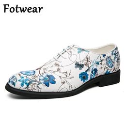 Dress Shoes Wedding Men Big Size 48 Lace Up Formal Pointed Toe Male Party Oxfords Sky Blue Floral Leather Zapatos Hombre 231130