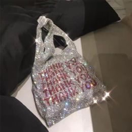 Thank You Sequins Bag Small Tote Bags Crystal Bling Fashion Lady Bucket Handbags Vest Girls Glitter s 220628235a