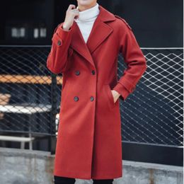 Men Blends Autumn winter Trench Coat Trend Solid Color Suit Collar Long In Large Woollen Fabric 231129