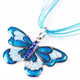 Pendant Necklaces Vintage Crystal Enamel Alloy Butterfly Necklace For Women Black Blue Red Purple Jewellery Gifts