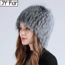 Beanie/Skull Caps Hot Sale Winter Hat % Real Natural Silver Fox Fur Women's Knitted Fur Cap Women Hat Fox Fur Hat Female Ear Warm Winter Must Q231130