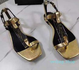 Women sandal Designer Sandals Metal Y Flat heel Genuine leather shoes