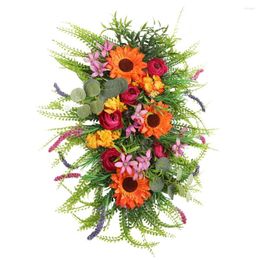 Decorative Flowers Artificial Sunflower Wreath Front Door Hanging Swag Spring Decoration Garland Rustic Home Party Window Wall Wedding Decor