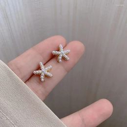 Stud Earrings Silver Needle Mini Pearl Starfish 2023 Trendy Small And Exquisite Simple Net Red Women