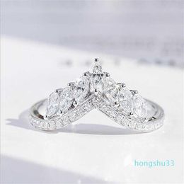 Size 6-10 Luxury Jewellery Real 925 Sterling Silver Crown Ring Full Marquise Cut White Topaz Cz Diamond Moissanite Women Wedding Ban2238
