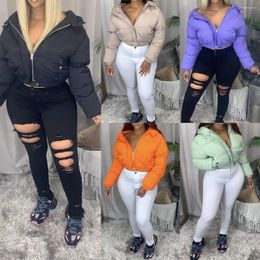 Women's Trench Coats Hip Hop Winter Fashion Heavy Oversize Puffer Jacket Quilted Streetwear Crop Drawstring Solid Colour Hooded Down Bubble