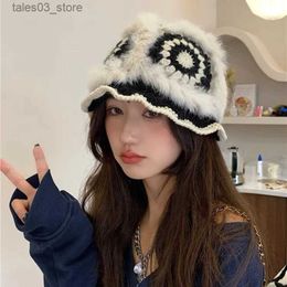 Beanie/Skull Caps Fur Hat Real Fur Rabbit Plush Fur Hat Knitted Cold-proof Warm Knitted Hat Women's Autumn and Winter All-match Wool Hat Q231130