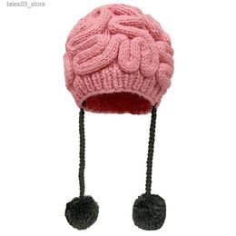 Beanie/Skull Caps BomHCS Handmade Crochet Funny Brain Knitted Beanie Hanging Cap Unisex Pompom Warm Hat Q231130