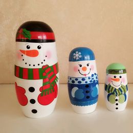 Dolls 5PcsSet Christmas Snowman Russian Wooden Matryoshka Nesting Dolls Kid Toy Gifts AN88 231130