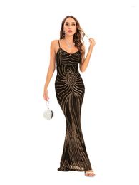 Casual Dresses IDress Real Po Sexy V-neck High Split Prom Banquet Evening Sequin Maxi Dress Elegant Summer Long Wedding Sling Party