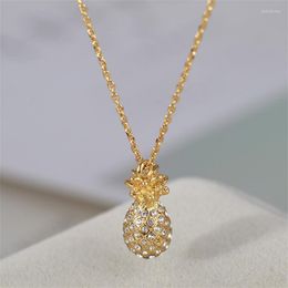 Pendant Necklaces European And American Jewelry Wholesale Fashion Golden Pineapple Texture Full Zircon Clavicle Chain Female Necklace