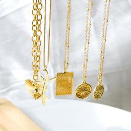 Pendant Necklaces 2023 Special Design Stainless Steel Cross With Bird Necklace For Women Minimalist Gold Color Choker Collares Para Mujer