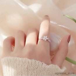 Band Rings Pink Romantic Flower Rings For Women Shiny Zircon Cherry Blossom Branch Shell Finger Ring Wedding Christmas Aesthetic Jewellery R231130