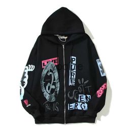 Men's Hoodies Sweatshirts Cactus Jack Graffiti Pure Zip Up Hooded Jackets Men's Cardigan Fleece Sweashirts Winter Retro Hip Hop Casual Oversized Hoodies J231130