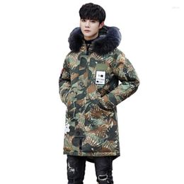 Men's Down Men Camouflage Coats 90% White Duck Jackets Fashion Big Fur Collar Hooded Long Thick Warm Outwears FP1657