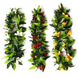 Decorative Flowers Wreaths Luau Leis 3 Pcs Artificial Flowers Tropical Hawaiian Lei Leaf Necklaces for Hula Costume and Beach Party 231129