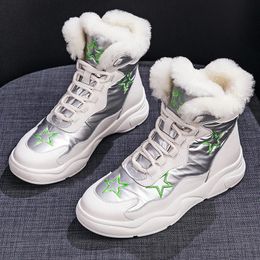 Slippers Genuine Leather Winter Sneakers for Women Fur Padded Boots Ankle Shoes White Snow Female Casual High Top 231129